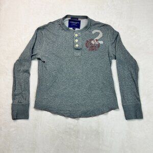 American Eagle Henley Gray Pullover Long Sleeve Shirt Vintage 90's Men's Size M